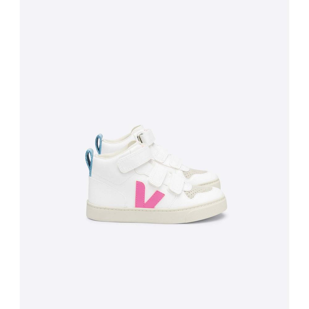 Veja V-10 MID CWL Kids\' High Tops White/Blue/Pink | NZ 706OKI